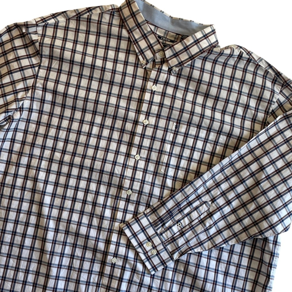 IZOD Premium Essentials Mens 4XL Plaid‎ Button Down Long Sleeve Shirt